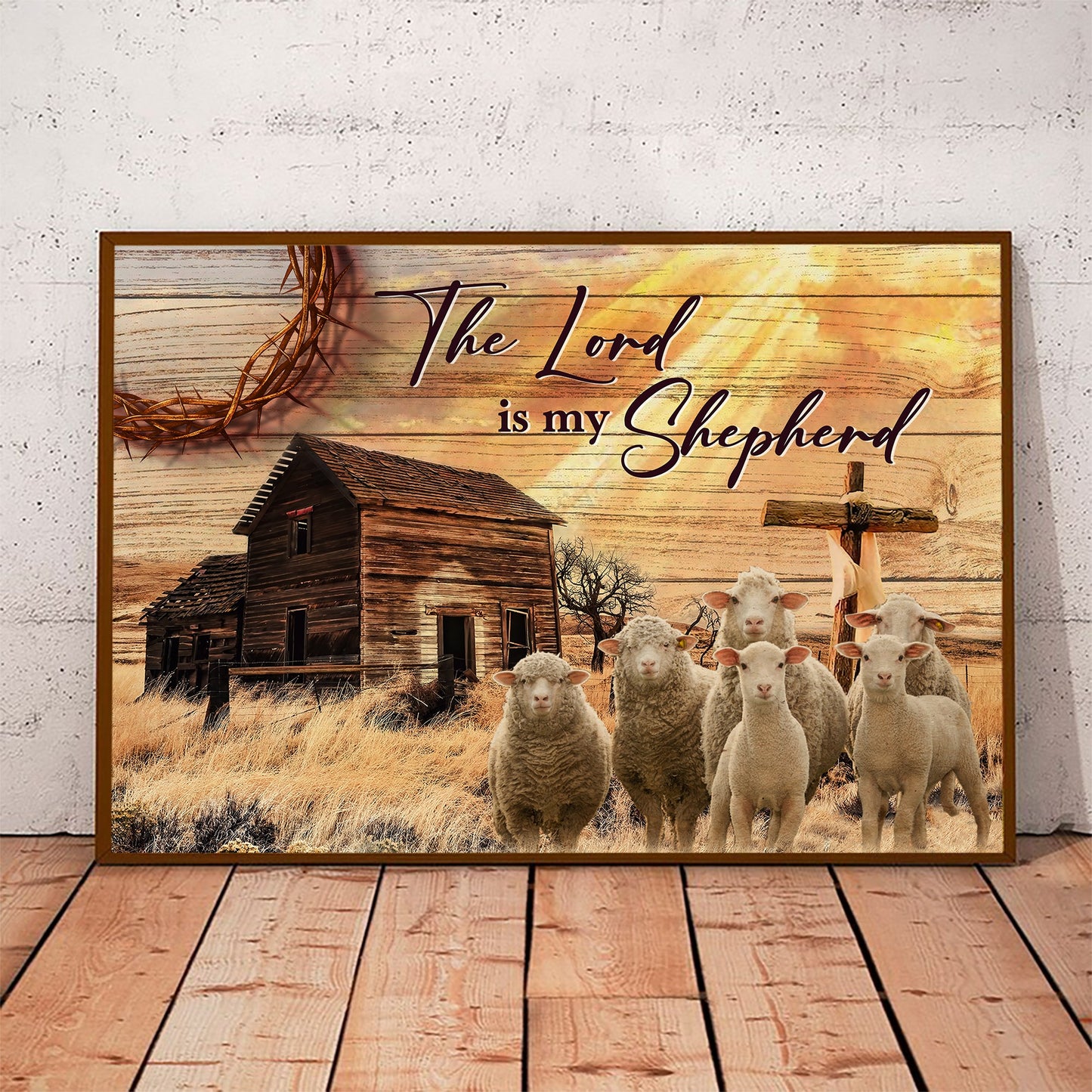 The Lord Is My Shepherd Psalm 23:1 Cross And Sheep Poster Canvas