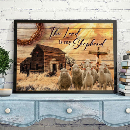 The Lord Is My Shepherd Psalm 23:1 Cross And Sheep Poster Canvas