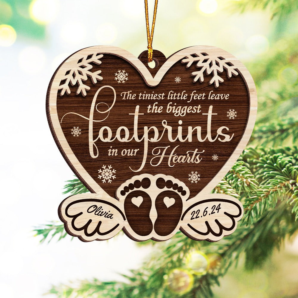 Personalized  Baby Feet Christmas The Tiniest Little Feet Leave The Biggest Footprints 2-Layer Wooden Ornament