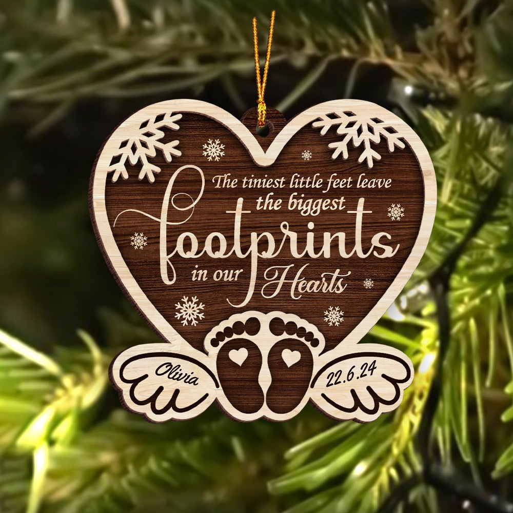 Personalized  Baby Feet Christmas The Tiniest Little Feet Leave The Biggest Footprints 2-Layer Wooden Ornament