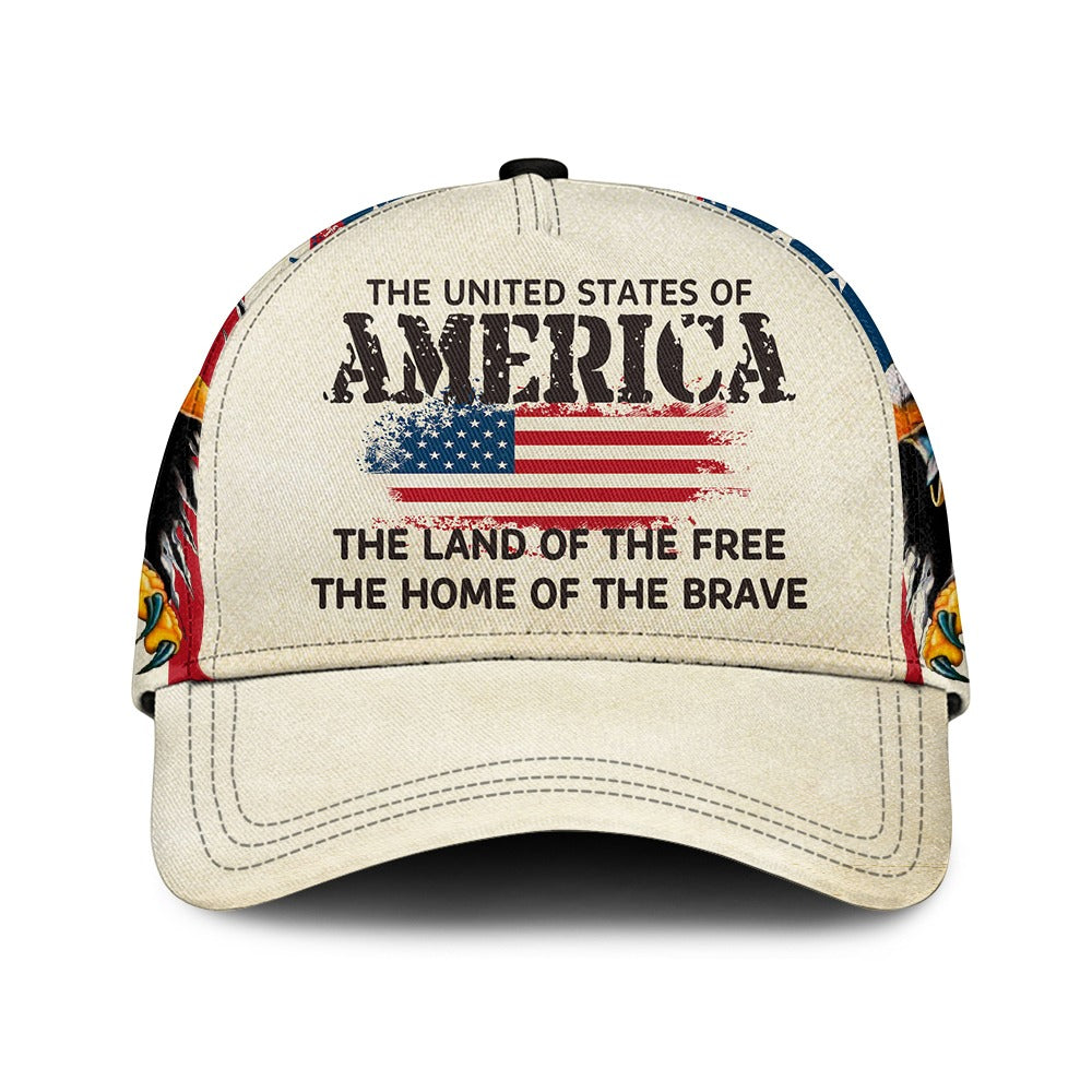 The United States of America Land of the Free Home of the Brave Over Print Classic Cap