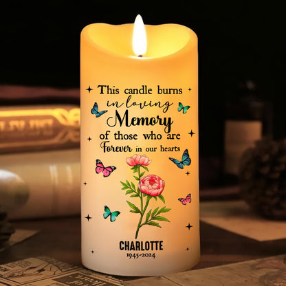 This Candle Burns In Loving Memory - Personalized Memorial Birth Flower Led Candle