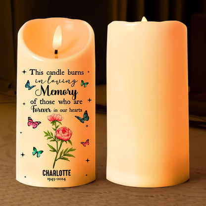 This Candle Burns In Loving Memory - Personalized Memorial Birth Flower Led Candle