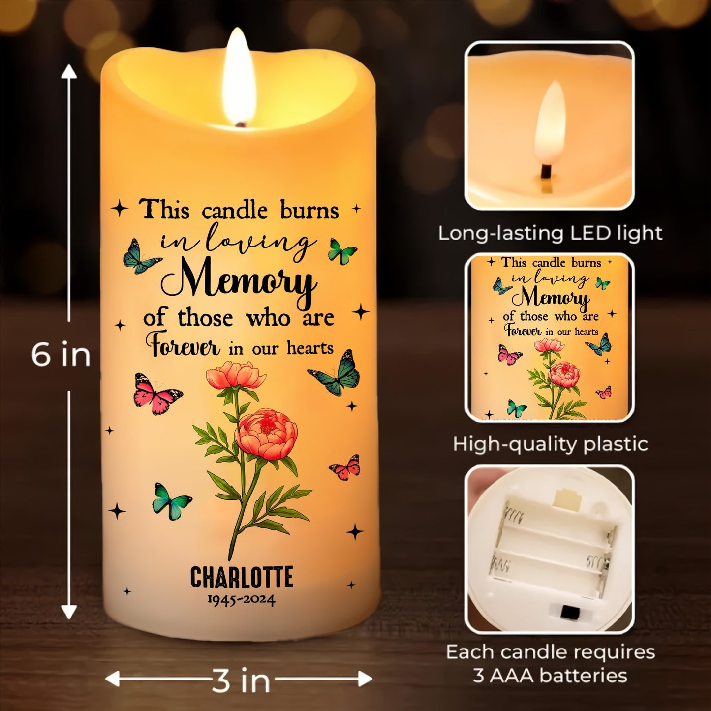 This Candle Burns In Loving Memory - Personalized Memorial Birth Flower Led Candle