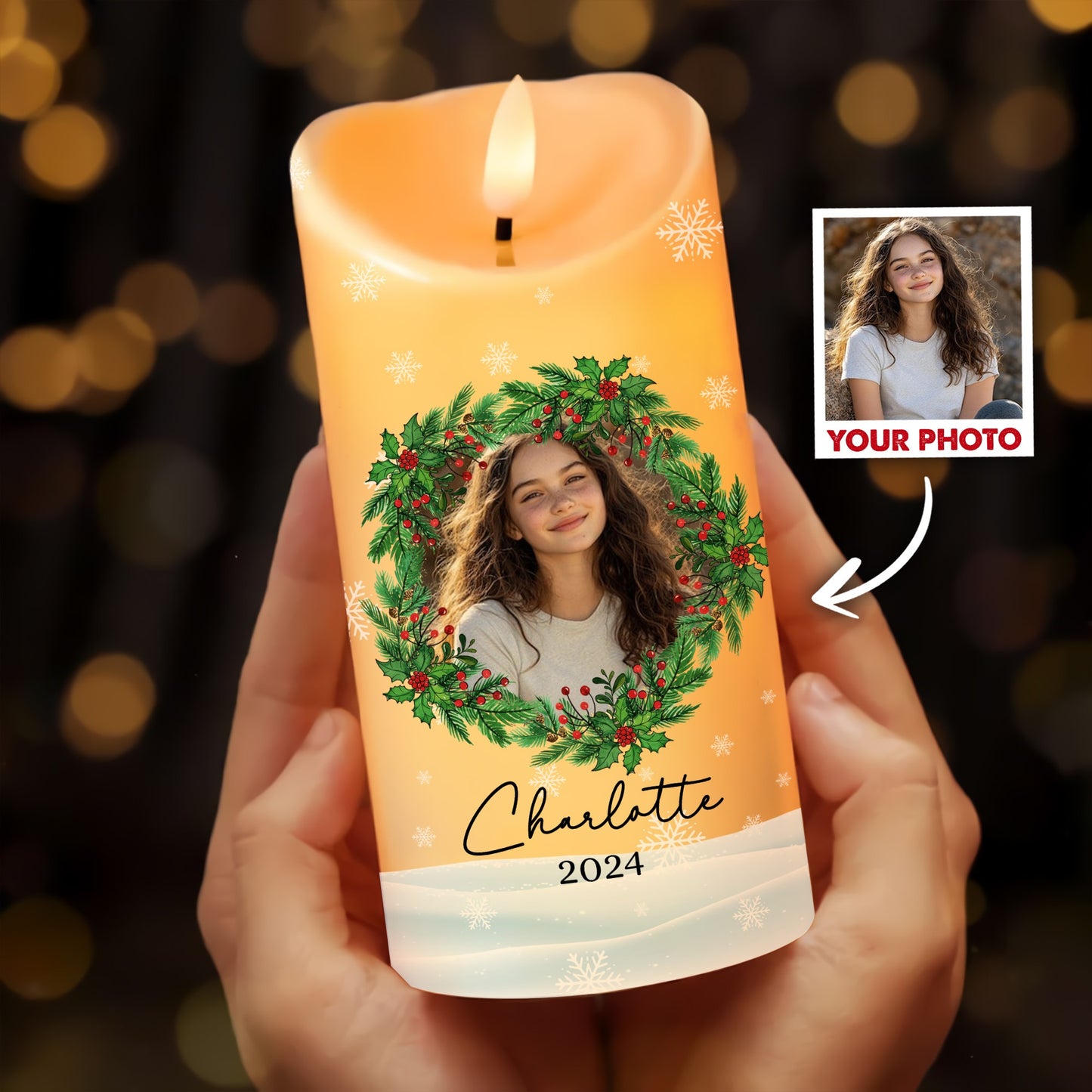 This Candle Burns In Loving Memory, Custom Photo Sympathy Candle-Personalized Memorial Photo Led Candle