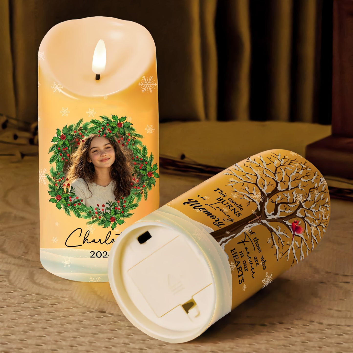 This Candle Burns In Loving Memory, Custom Photo Sympathy Candle-Personalized Memorial Photo Led Candle