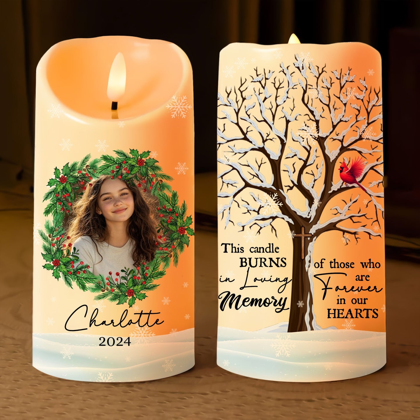 This Candle Burns In Loving Memory, Custom Photo Sympathy Candle-Personalized Memorial Photo Led Candle