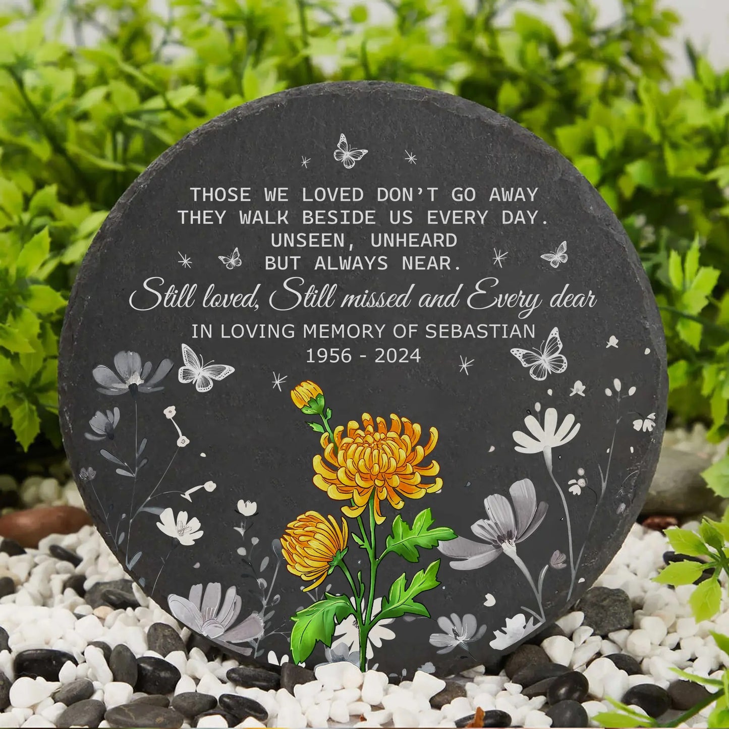 Those We Love Don't Go Away Memorial Gardening Gift-Personalized Birth Month Flower Garden Stone