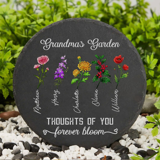 Thoughts of You Forever Bloom Grandma Memorial Garden - Personalized Grandchildren Flowers Garden Stone