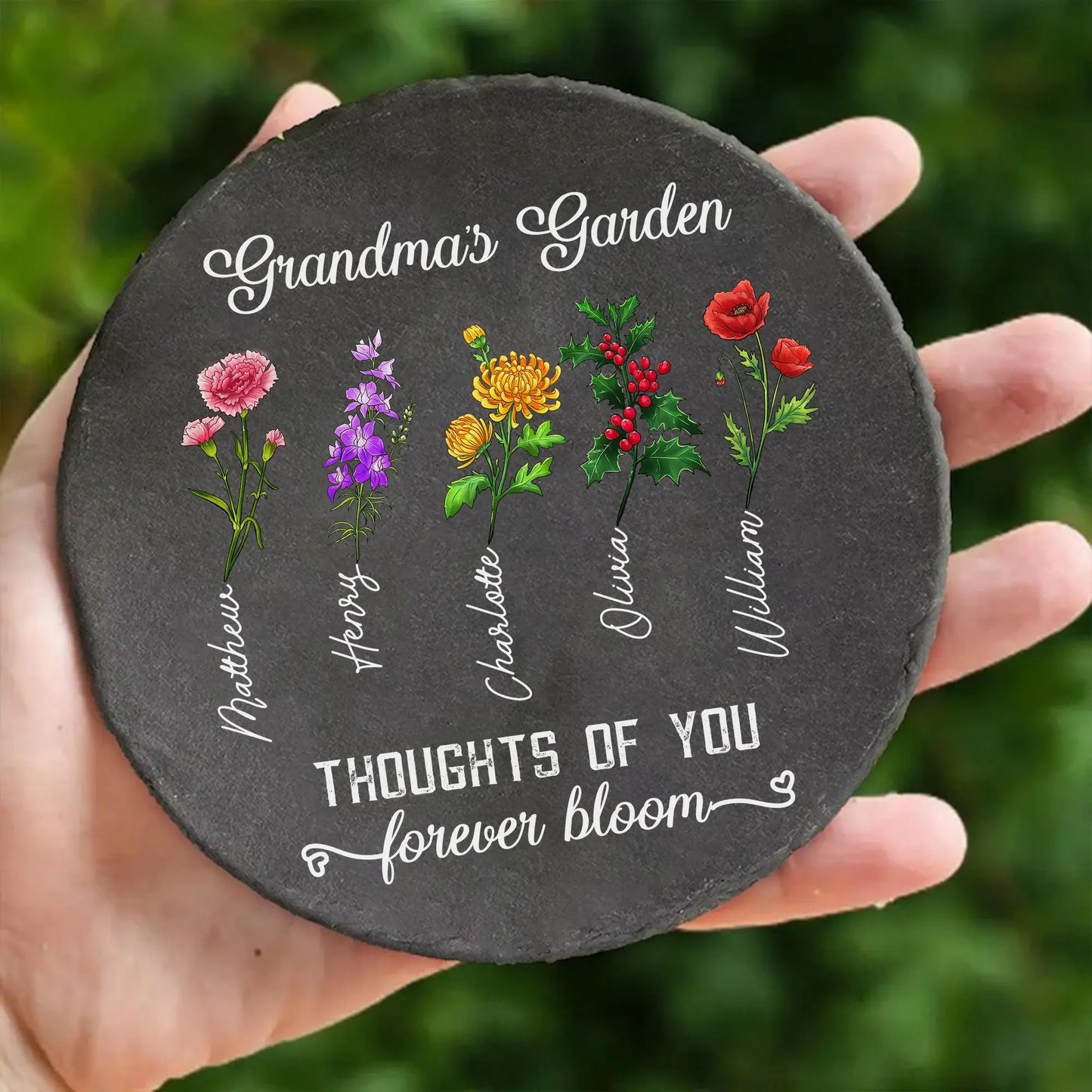 Thoughts of You Forever Bloom Grandma Memorial Garden - Personalized Grandchildren Flowers Garden Stone