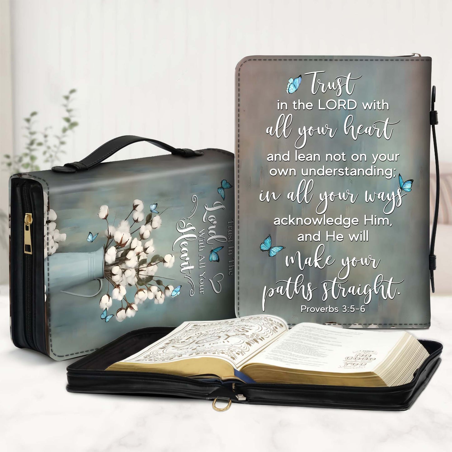 Trust in the Lord with All Your Heart Proverbs 3:5-6 Inspirational Christian Leather Bible Cover