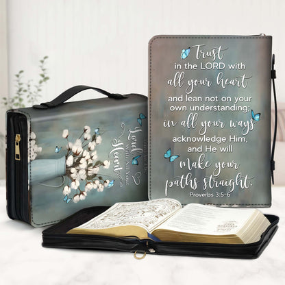 Trust in the Lord with All Your Heart Proverbs 3:5-6 Inspirational Christian Leather Bible Cover
