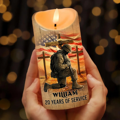 USA Veteran To Our Men In Uniform, Gift For Veteran - Personalized Led Christian Candle