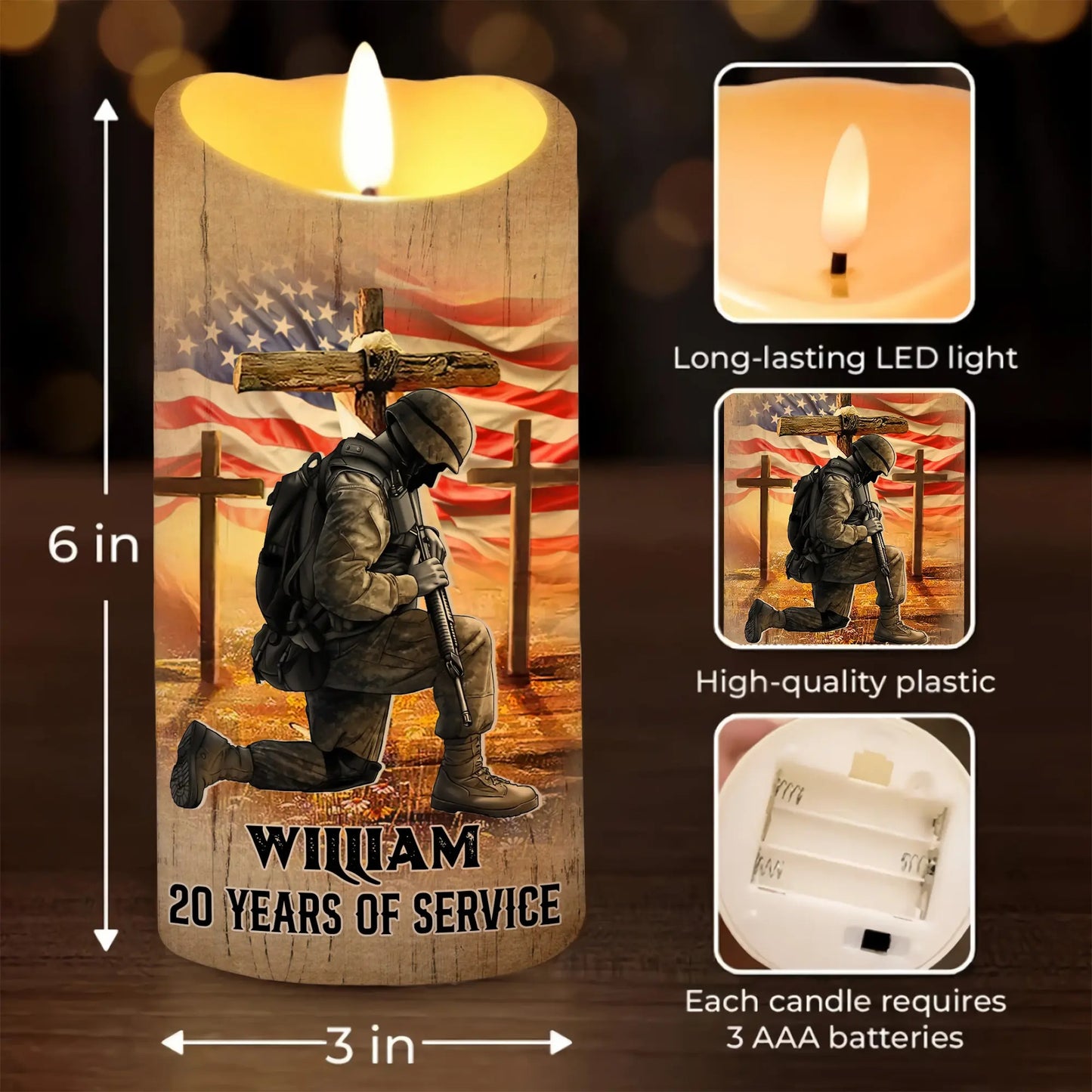 USA Veteran To Our Men In Uniform, Gift For Veteran - Personalized Led Christian Candle