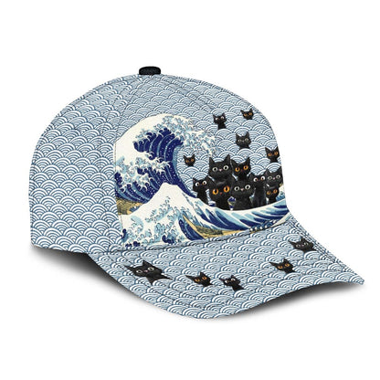 Unisex Blue Waves And Cats Over Print Classic Cap