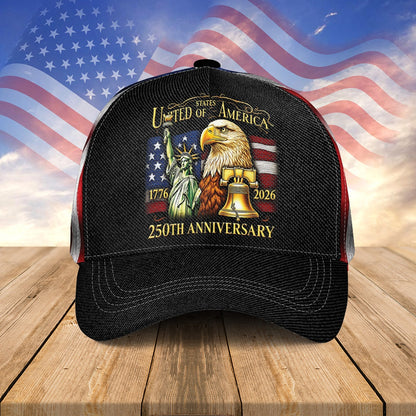United States of America 250th Anniversary Patriotic Eagle and American Flag Over Print Classic Cap