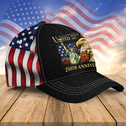 United States of America 250th Anniversary Patriotic Eagle and American Flag Over Print Classic Cap