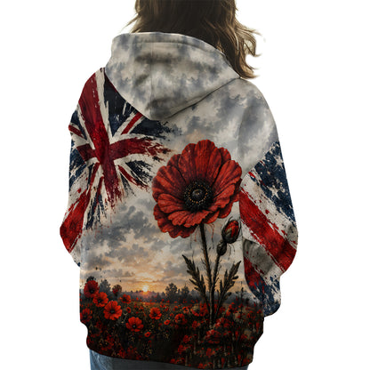 Veteran Lest We Forget Poppy Remembrance British Flag 3D All Over Print T-Shirt And Hoodie