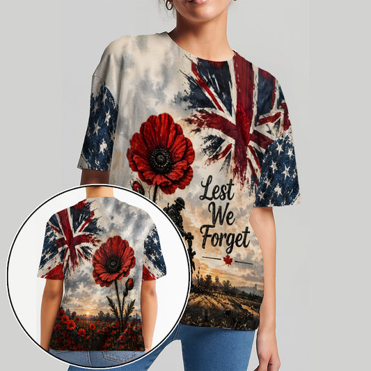 Veteran Lest We Forget Poppy Remembrance British Flag 3D All Over Print T-Shirt And Hoodie