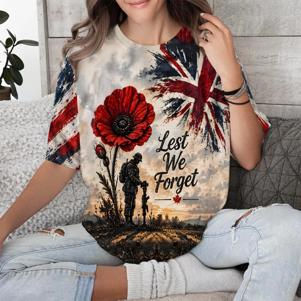 Veteran Lest We Forget Poppy Remembrance British Flag 3D All Over Print T-Shirt And Hoodie