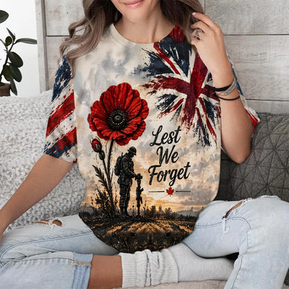 Veteran Lest We Forget Poppy Remembrance British Flag 3D All Over Print T-Shirt And Hoodie