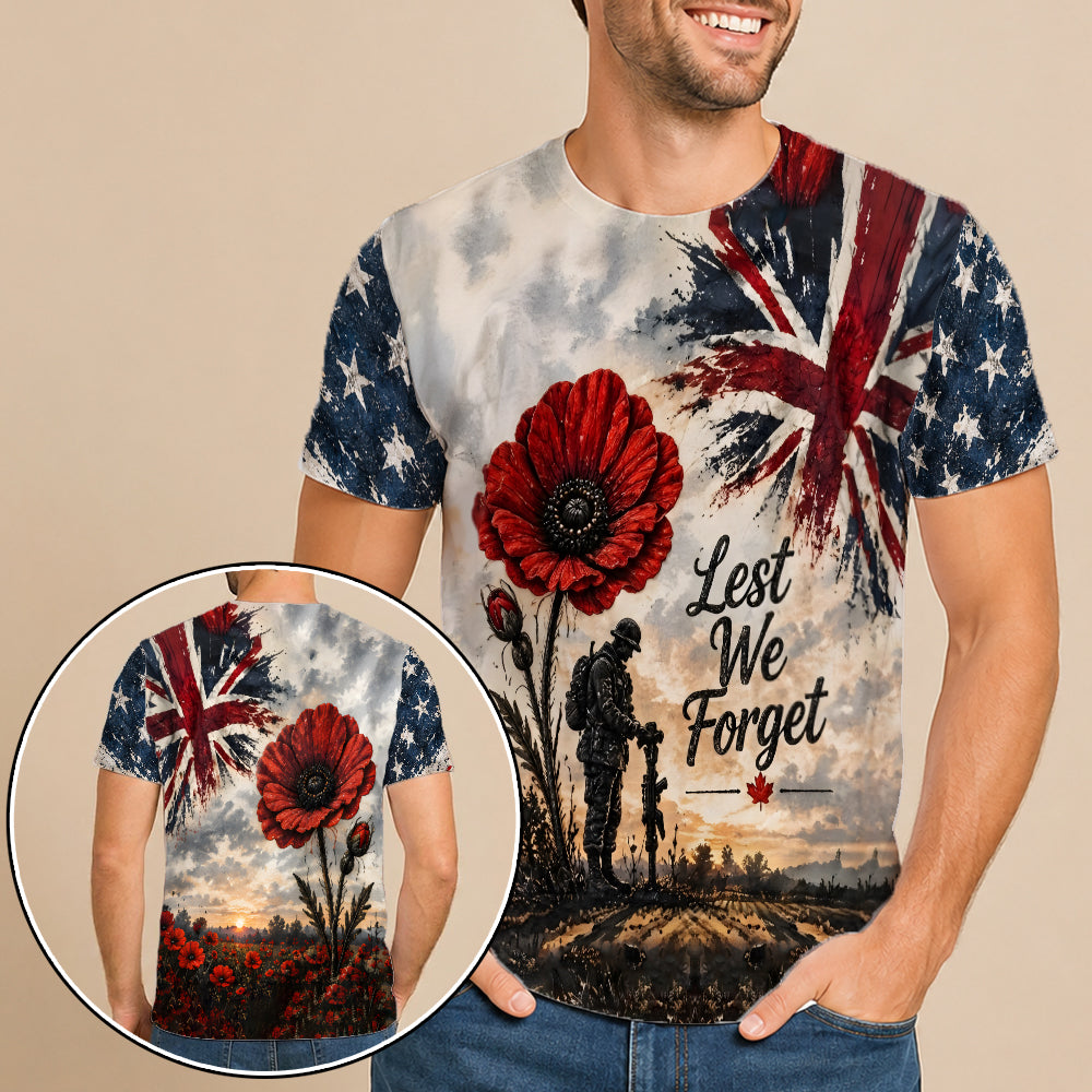 Veteran Lest We Forget Poppy Remembrance British Flag 3D All Over Print T-Shirt And Hoodie