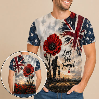 Veteran Lest We Forget Poppy Remembrance British Flag 3D All Over Print T-Shirt And Hoodie
