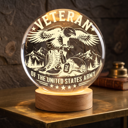 Veteran Of The United States Army Eagle Military Boots Crystal Ball Night Light