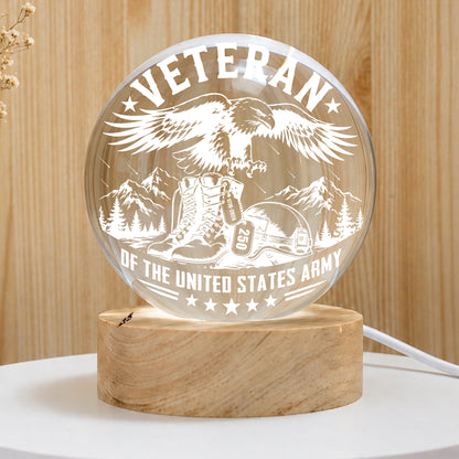Veteran Of The United States Army Eagle Military Boots Crystal Ball Night Light