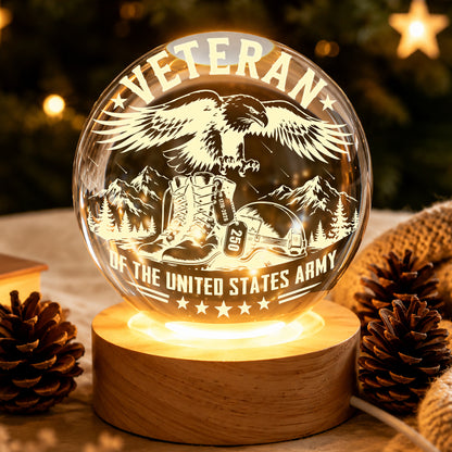 Veteran Of The United States Army Eagle Military Boots Crystal Ball Night Light