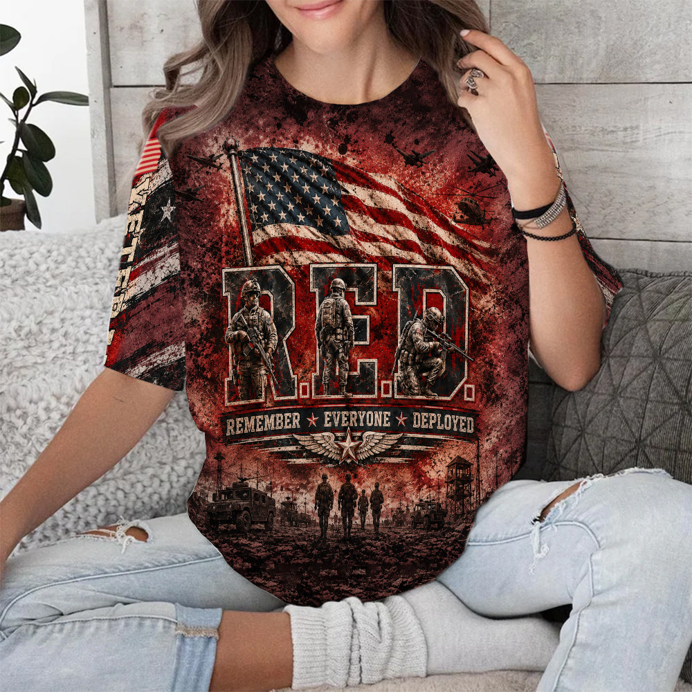 Veteran Red Remember Everyone Deployed Military 3D All Over Print T-Shirt And Hoodie