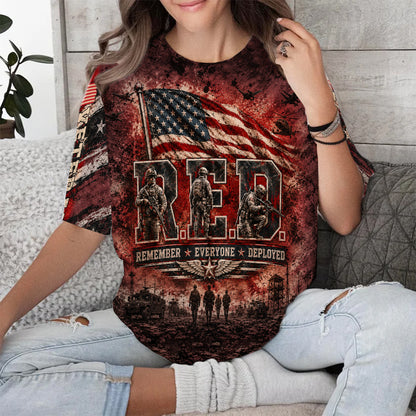 Veteran Red Remember Everyone Deployed Military 3D All Over Print T-Shirt And Hoodie