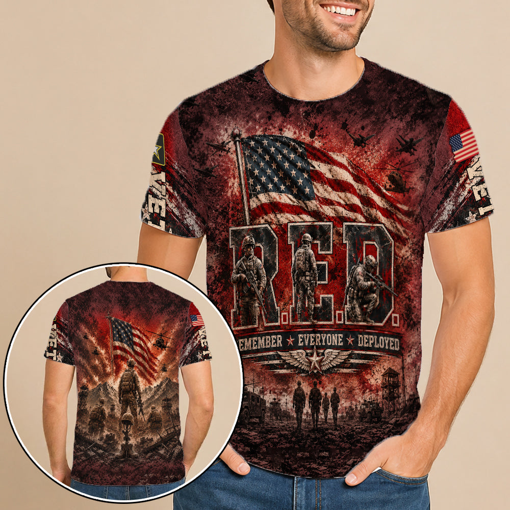 Veteran Red Remember Everyone Deployed Military 3D All Over Print T-Shirt And Hoodie