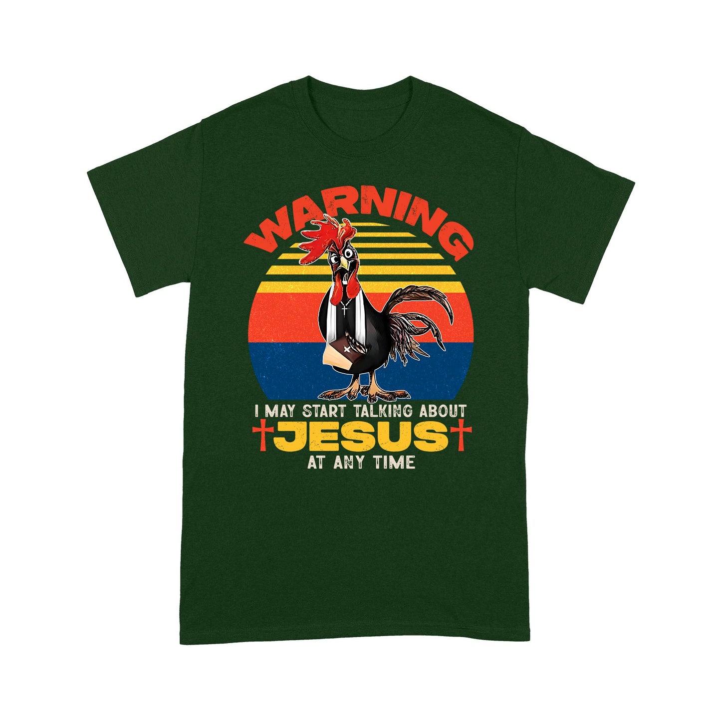 Warning I May Start Talking About Jesus Shirt, Funny Christian Tee with Chicken Graphic T-Shirt