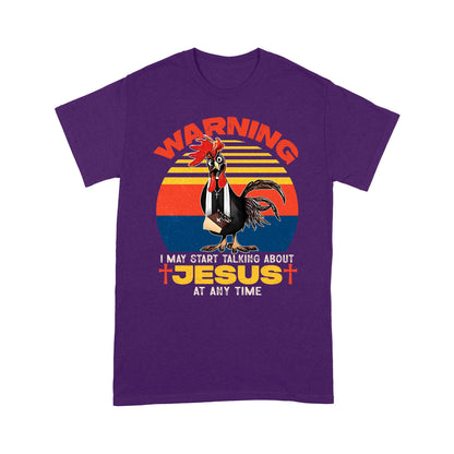 Warning I May Start Talking About Jesus Shirt, Funny Christian Tee with Chicken Graphic T-Shirt