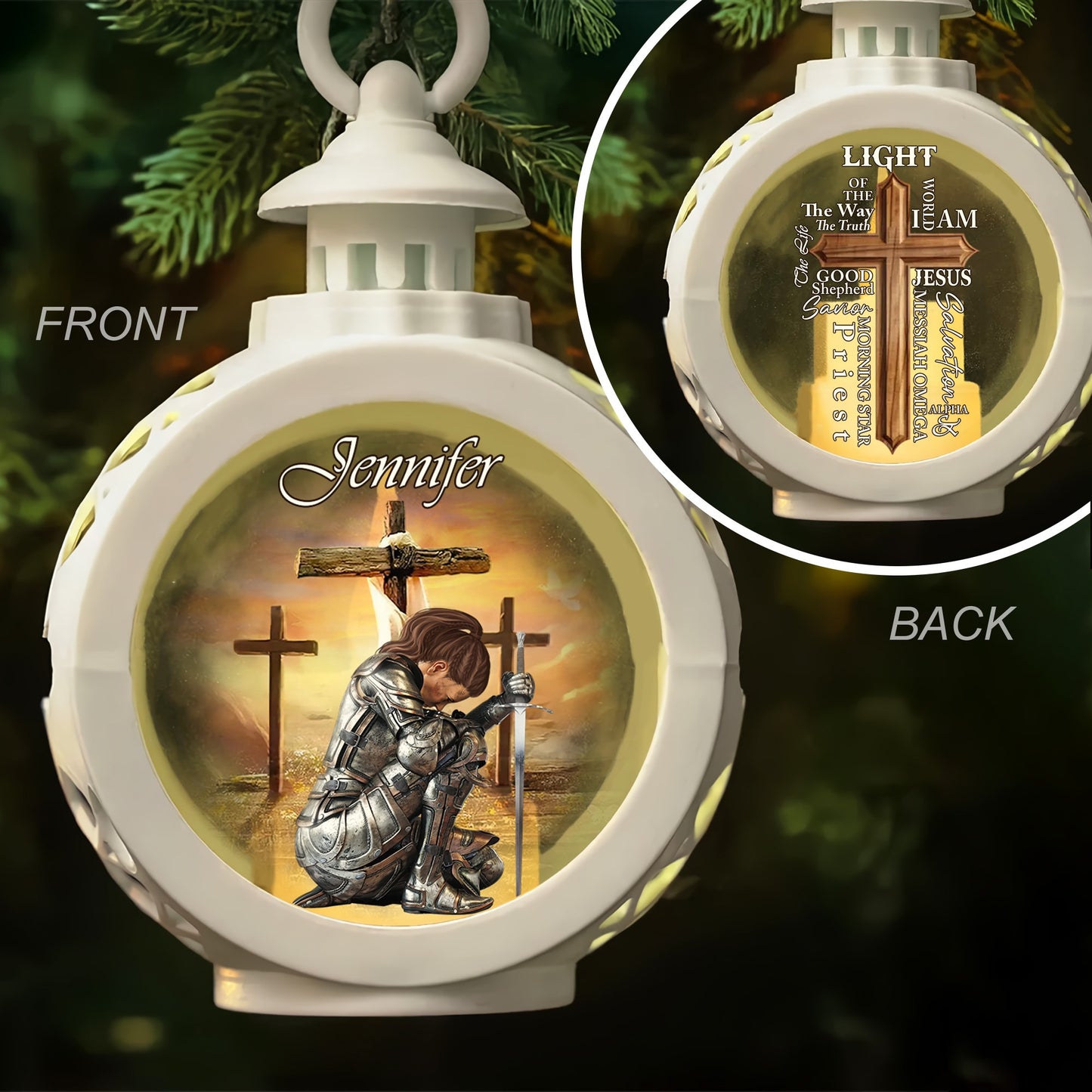 Warrior Of God - Light of the World Led Candle - John 8:12 - Personalized Christian Gift Candlelight Lantern Ornament