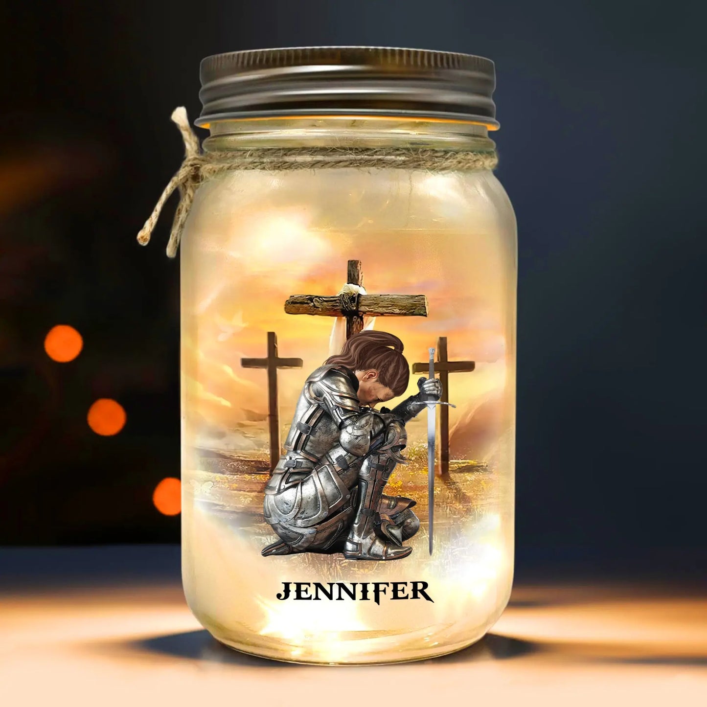 Warrior Of God No Weapon That Is Formed Against Me - Amen Isaiah 54:17 - Personalized Warrior Mason Jar Light