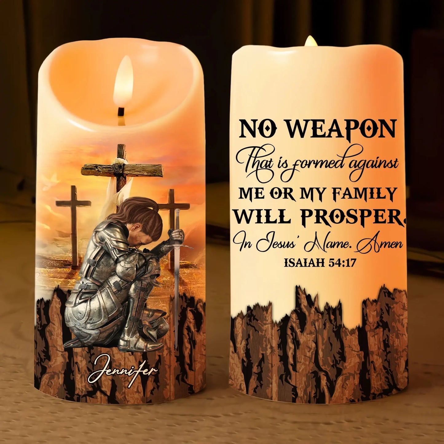 Warrior Of God No Weapon That Is Formed Against Me - Amen Isaiah 54:17 - Personalized Led Candle