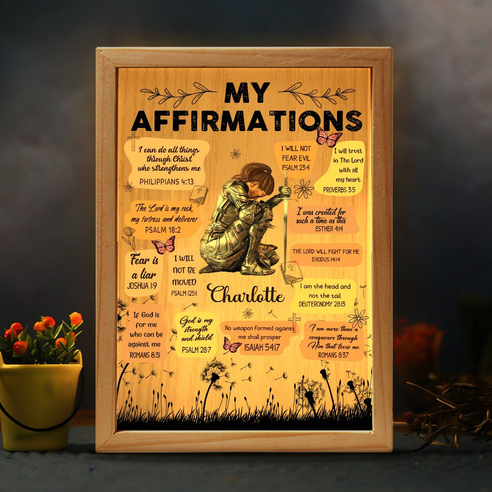 Warrior Of God, Bible Verse Affirmation I Can Do All Things Through Christ - Personalized Christian Frame Light Box