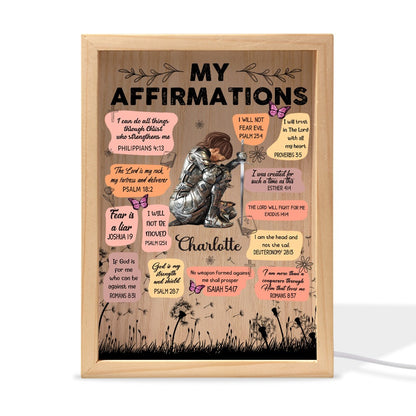 Warrior Of God, Bible Verse Affirmation I Can Do All Things Through Christ - Personalized Christian Frame Light Box