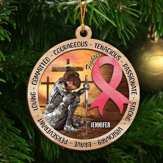 Warrior Of God, Cancer Awareness Ornament - Personalized Cancer Fighter 2-Layer Wooden Ornament