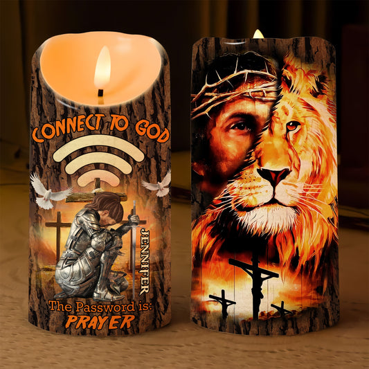 Warrior Of God, Connect To God The Password Is Prayer - Personalized Christian Led Candle