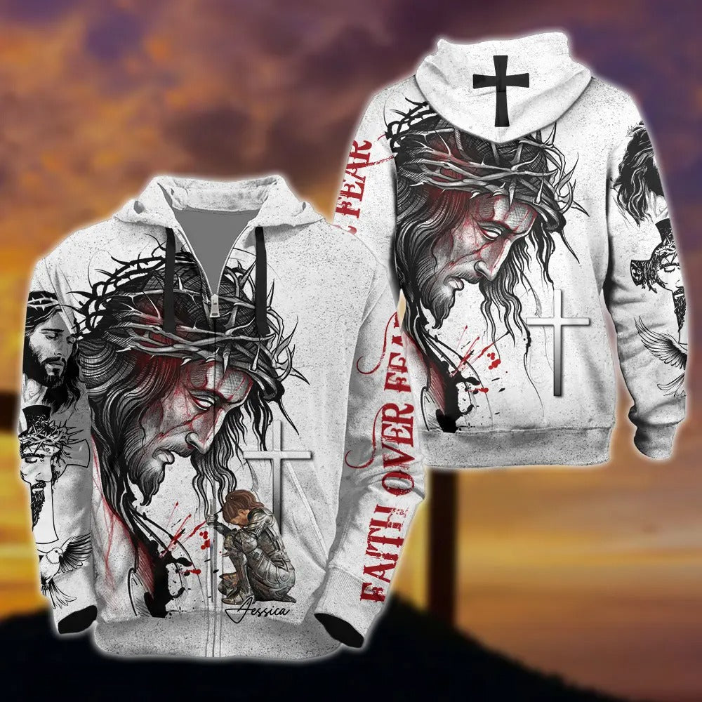 Warrior Of God, Faith Over Fear Christian - Personalized 3D All Over Print T-Shirt And Hoodie