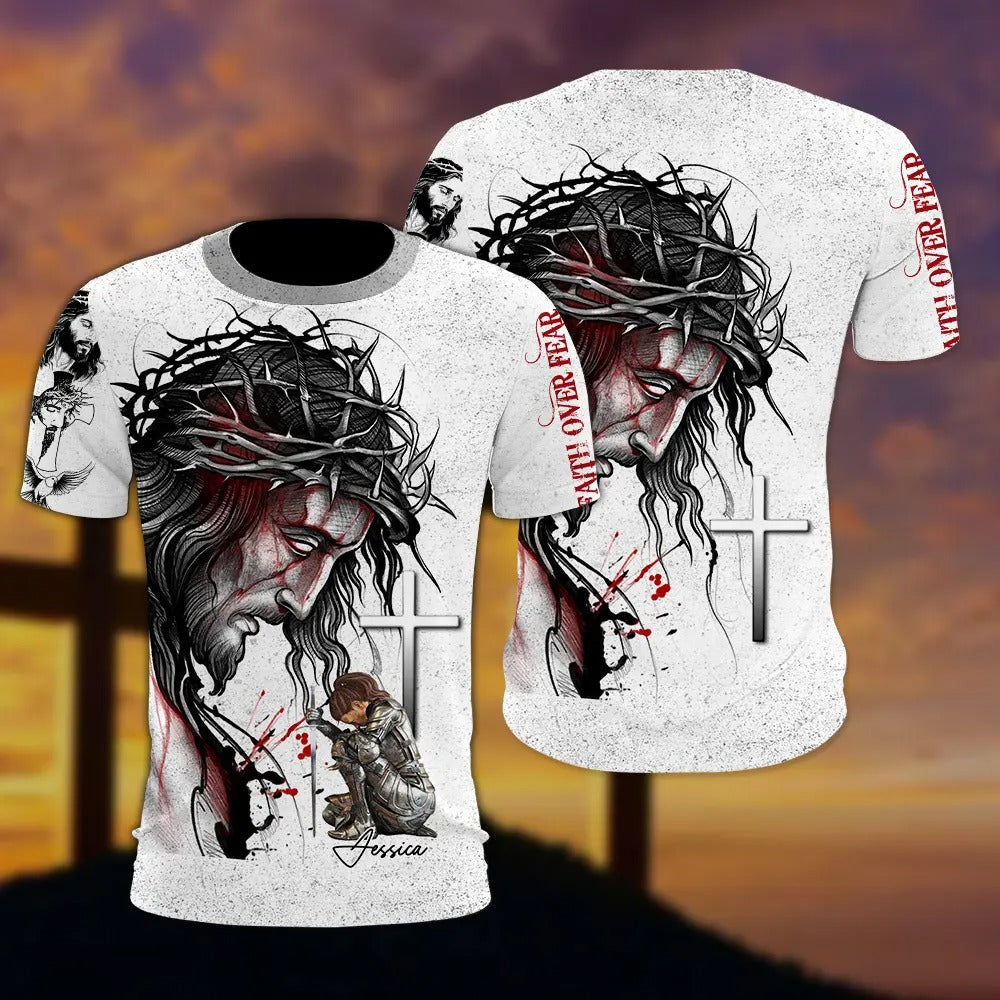 Warrior Of God, Faith Over Fear Christian - Personalized 3D All Over Print T-Shirt And Hoodie