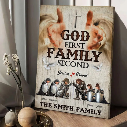 Warrior Of God, God First Family Second - Personalized Family Warrior Poster Canvas