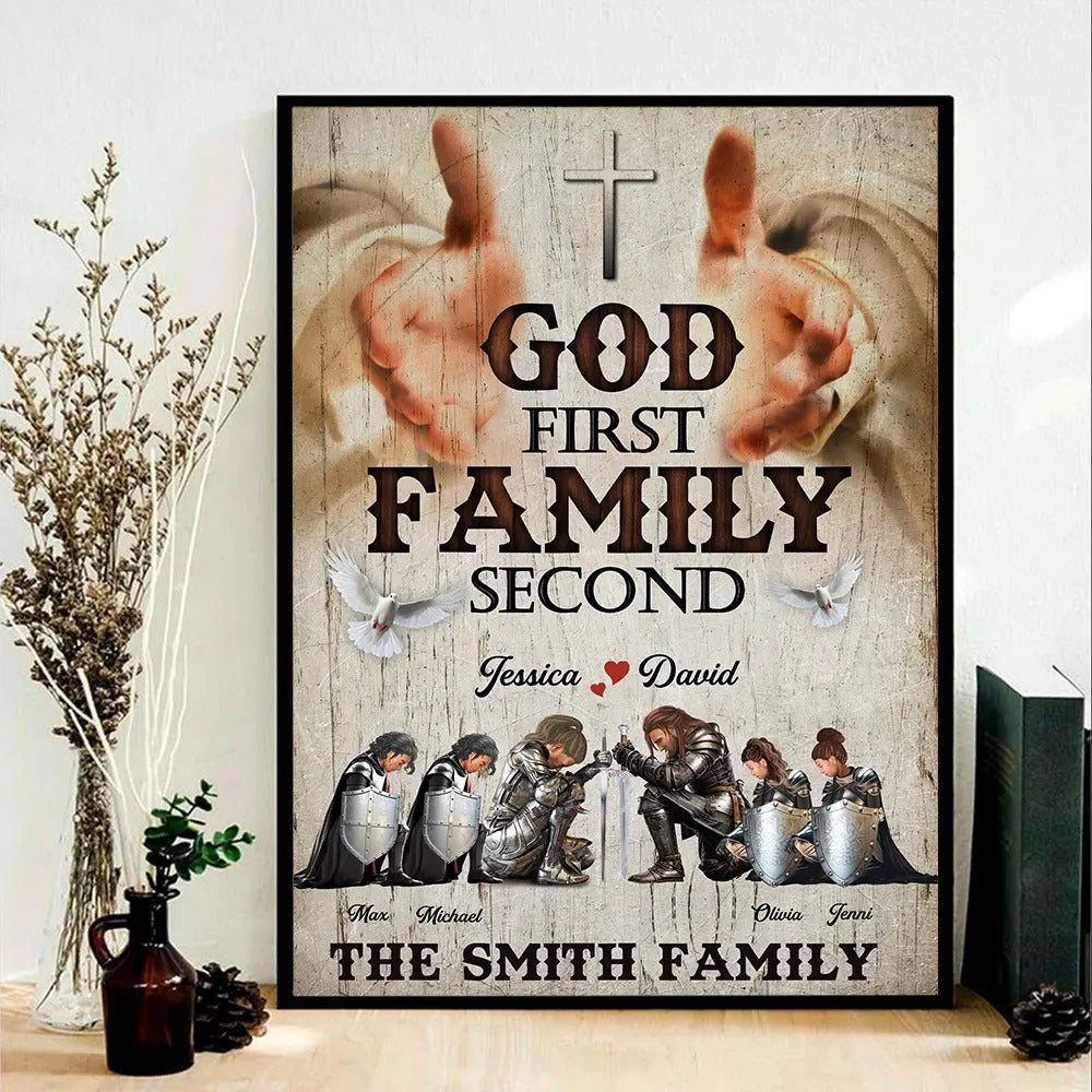 Warrior Of God, God First Family Second - Personalized Family Warrior Poster Canvas