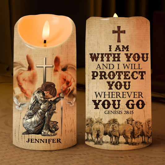 Warrior Of God, I Am With You And I Will Protect You Genesis 28:15 - Personalized Led Candle