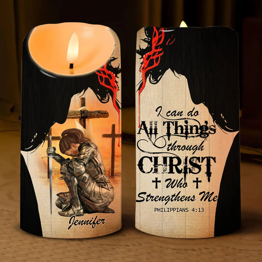 Warrior Of God, I Can Do All Things Through Christ Philippians 4:13 - Personalized Christian Led Candle