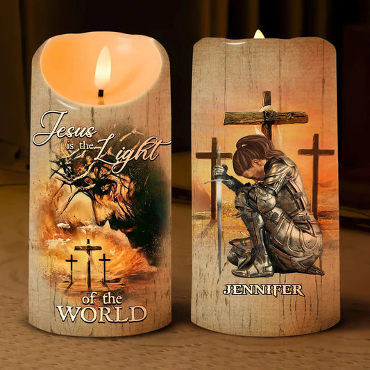 Warrior Of God, Jesus Is The Light Of The World - Personalized Christian Led Candle