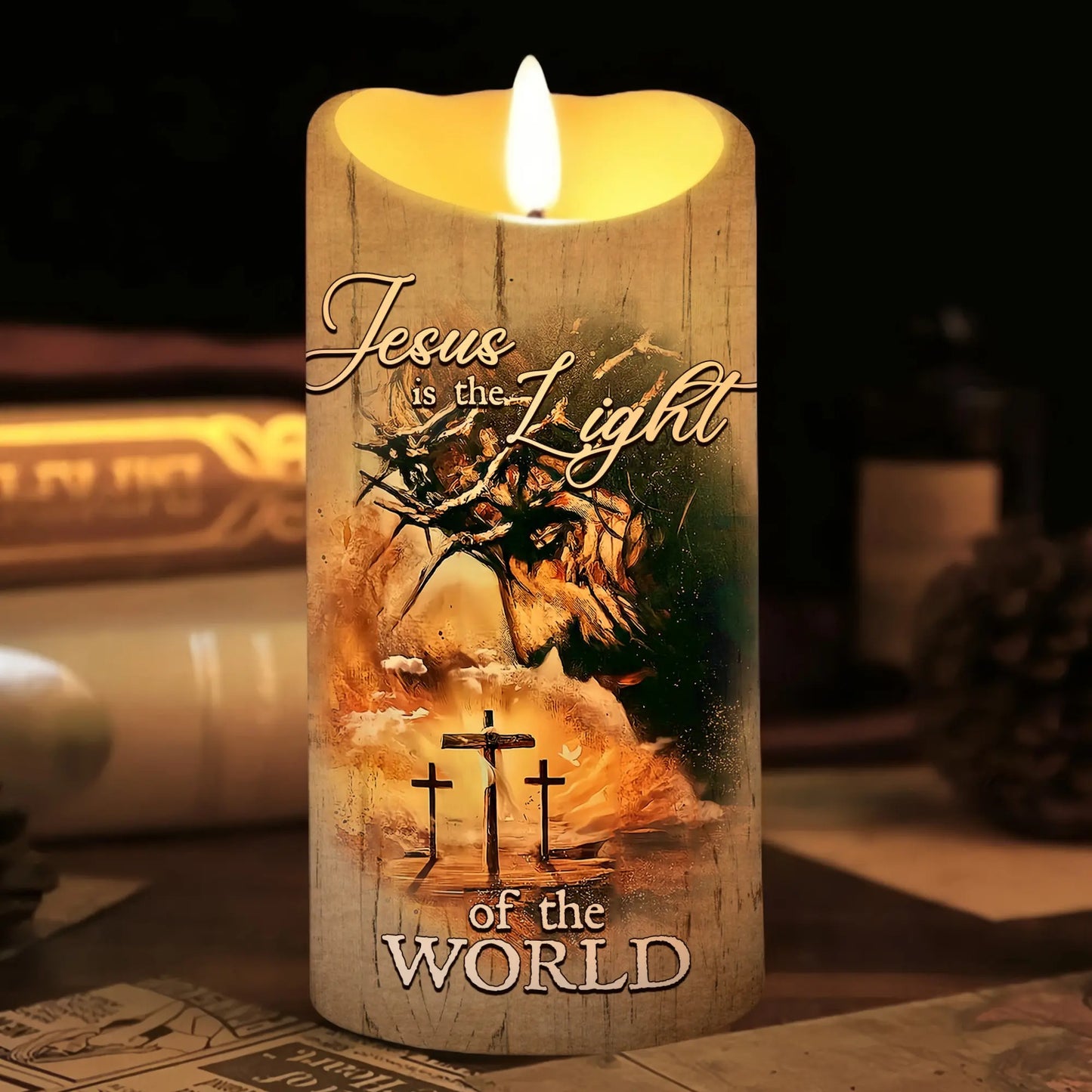 Warrior Of God, Jesus Is The Light Of The World - Personalized Christian Led Candle